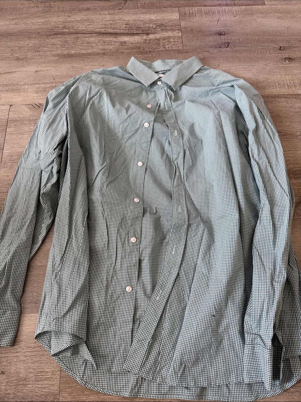 Old Navy Green Micro-Gingham Button Down Shirt